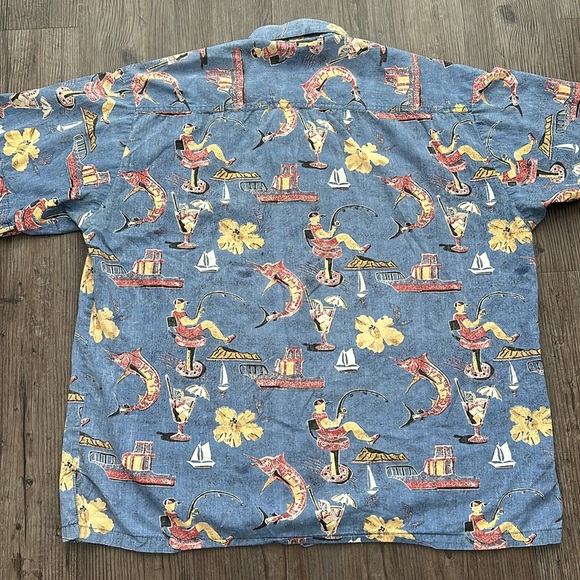 VINTAGE AVI BY KAHALA BLUE GRAPHIC HAWAIIAN BUTTON DOWN SHIRT MENS XL - Picture 7 of 8